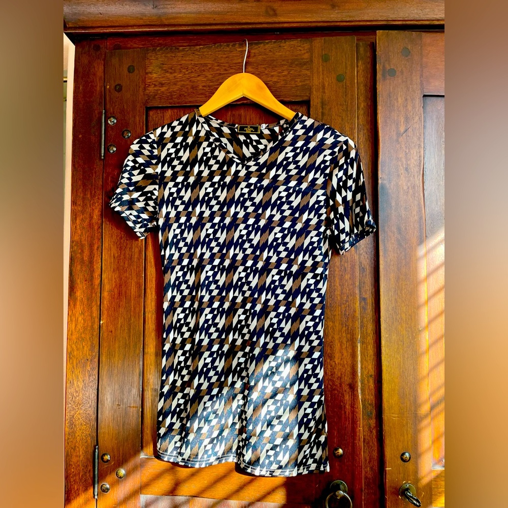 FENDI Vintage Avant Garde Monogram V-Neck Tee